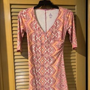 Prana Pink and Orange Faux Wrap Dress